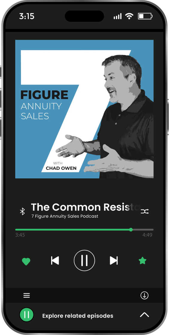 7-Figure Annuity Sales podcast playing on iPhone